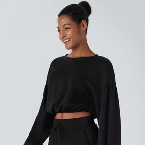 Halara Bishop Drawstring Tie Back Long Sleeve Cropped Casual Sweatshirt M